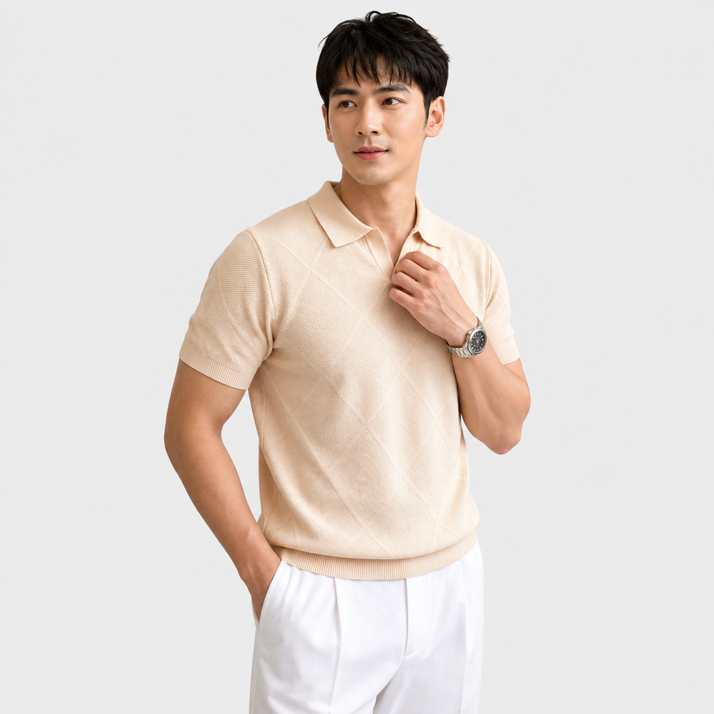 Orvalés | Men’s Knit Polo Shirt Cotton Blend Short Sleeve Regular Fit