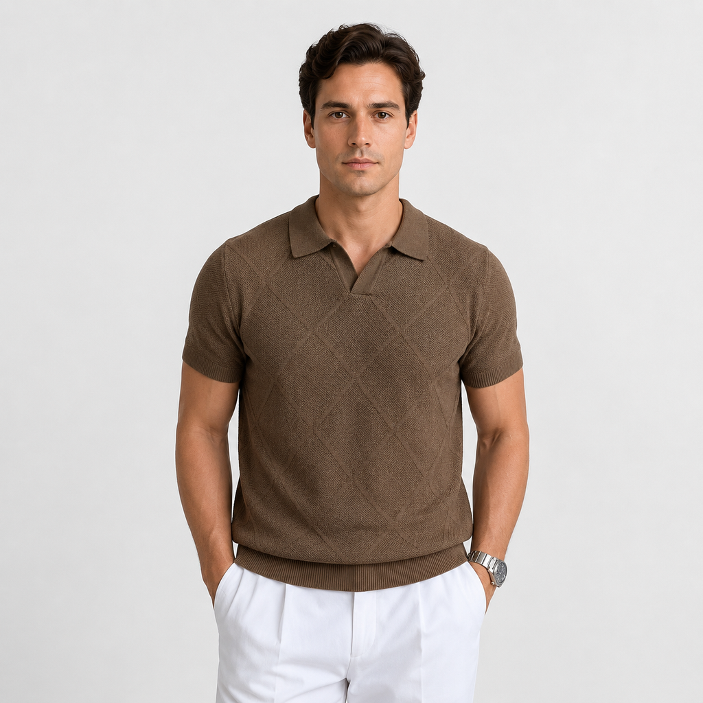 Orvalés | Men’s Knit Polo Shirt Cotton Blend Short Sleeve Regular Fit