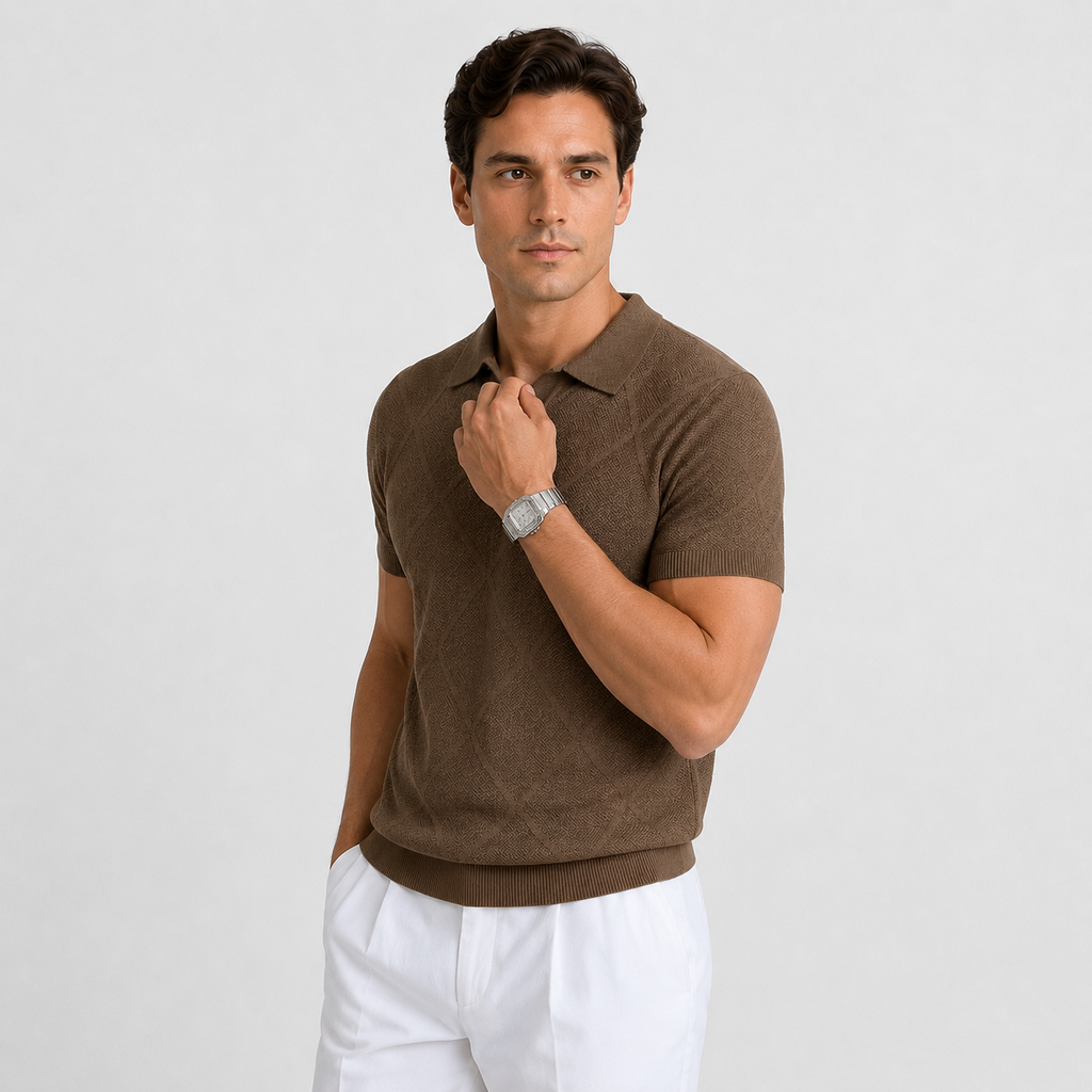 Orvalés | Men’s Knit Polo Shirt Cotton Blend Short Sleeve Regular Fit