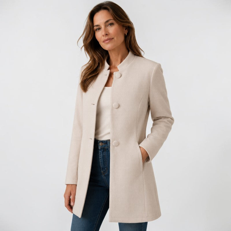 Orvalés | Manteau Chaud Femme Col Officier Mi-Long Boutonné