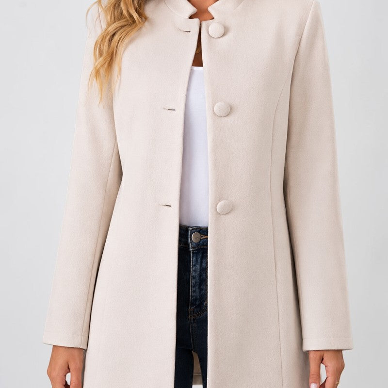Orvalés | Manteau Chaud Femme Col Officier Mi-Long Boutonné
