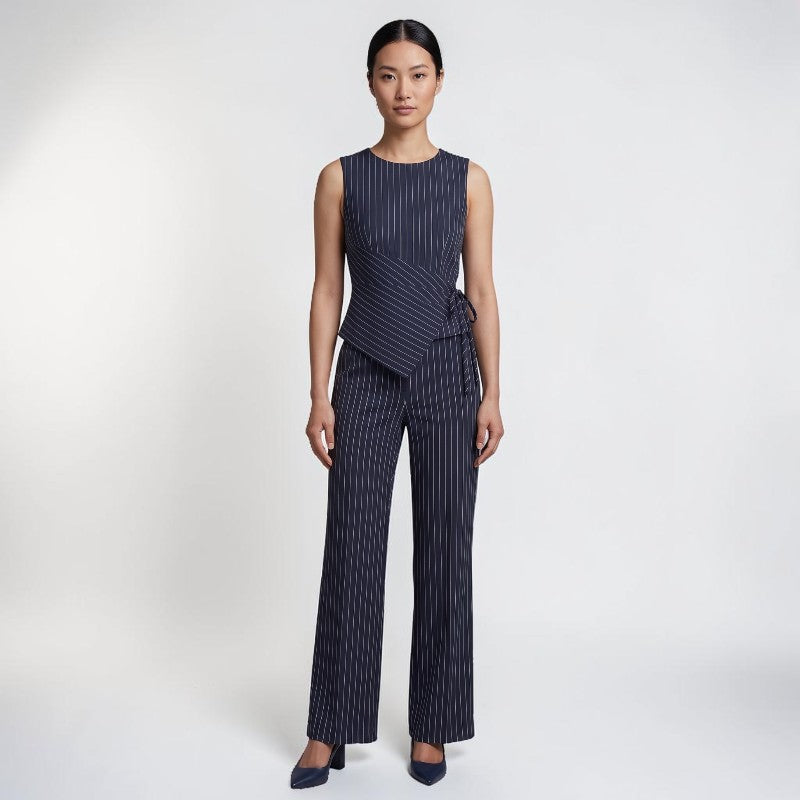 Orvalés | Ensemble Femme Rayé Sans Manches Pantalon Large Élégant