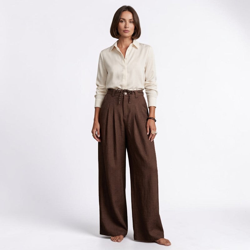 Orvalés | Pantalon Large Femme en Lin Taille Haute à Cordon d'Été