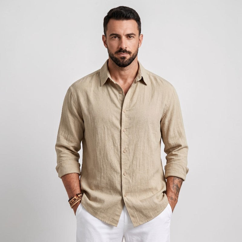 Orvalés | Chemise Homme Lin Style Manches Longues Légère et Respirante
