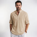 Orvalés | Chemise Henley Homme en Lin Manches Longues Style Décontracté