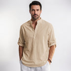 Orvalés | Chemise Henley Homme en Lin Manches Longues Style Décontracté