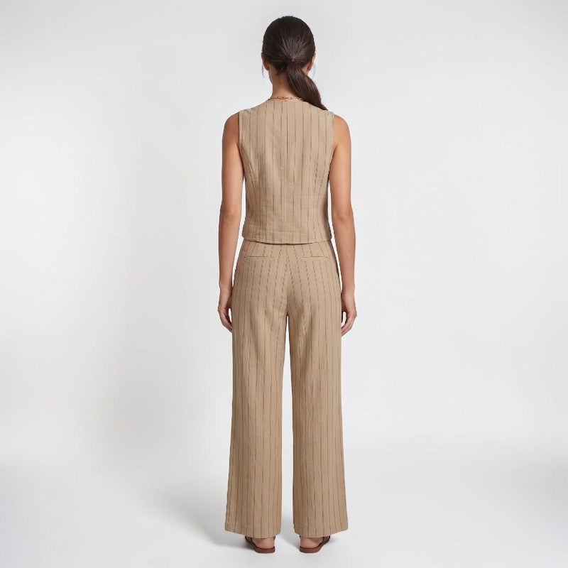 Orvalés | Ensemble Femme Gilet Rayé et Pantalon Large à Boutons Dorés