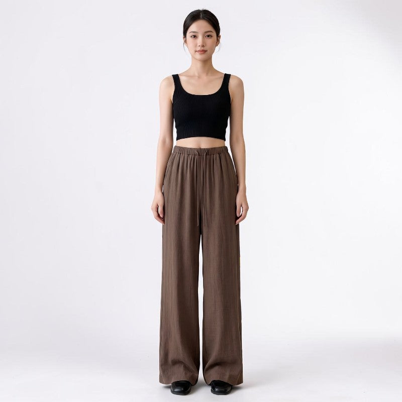 Orvalés | Pantalon Femme en Lin Mélangé Taille Haute Coupe Large Été