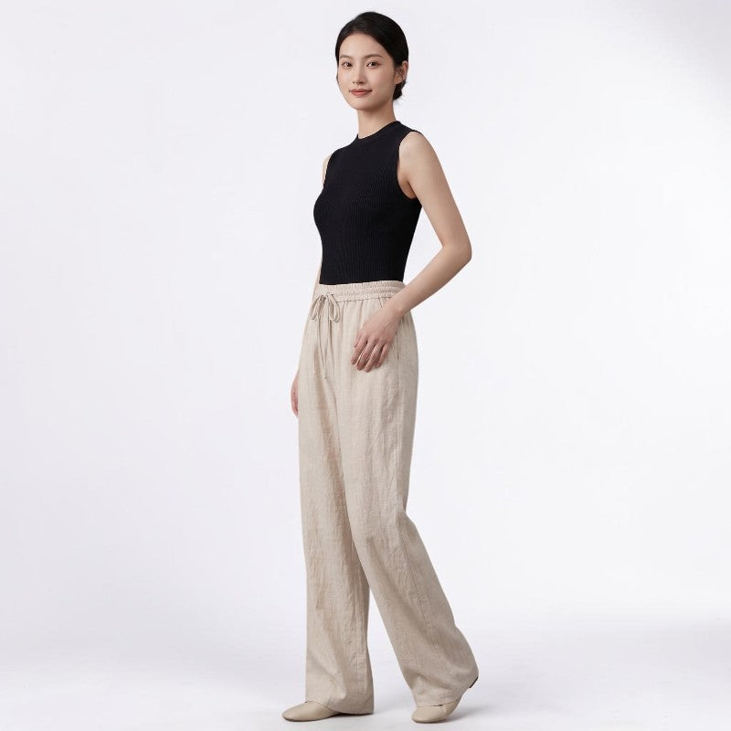 Orvalés | Pantalon Femme en Lin Mélangé Taille Haute Coupe Large Été