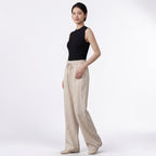 Orvalés | Pantalon Femme en Lin Mélangé Taille Haute Coupe Large Été