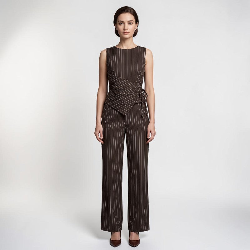 Orvalés | Ensemble Femme Rayé Sans Manches Pantalon Large Élégant