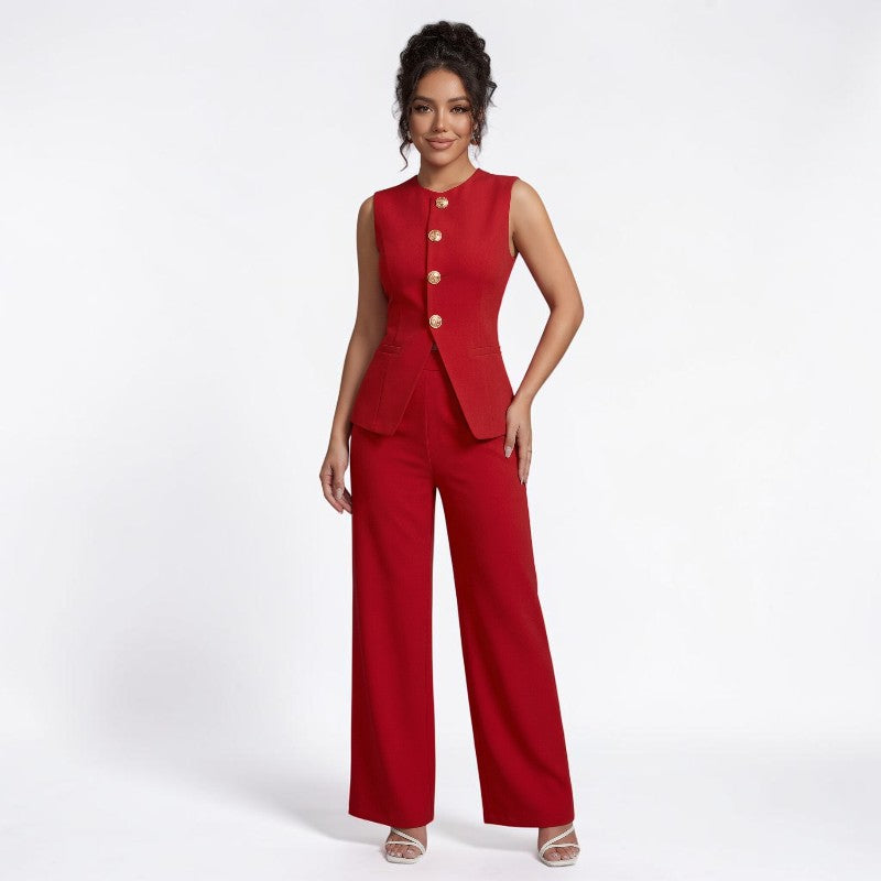Orvalés | Ensemble Femme Chic Bureau Gilet et Pantalon Droit