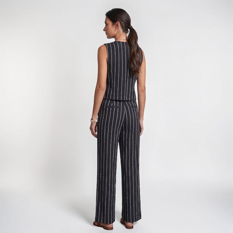 Orvalés | Ensemble Femme Gilet Rayé et Pantalon Large à Boutons Dorés