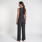 Orvalés | Ensemble Femme Gilet Rayé et Pantalon Large à Boutons Dorés
