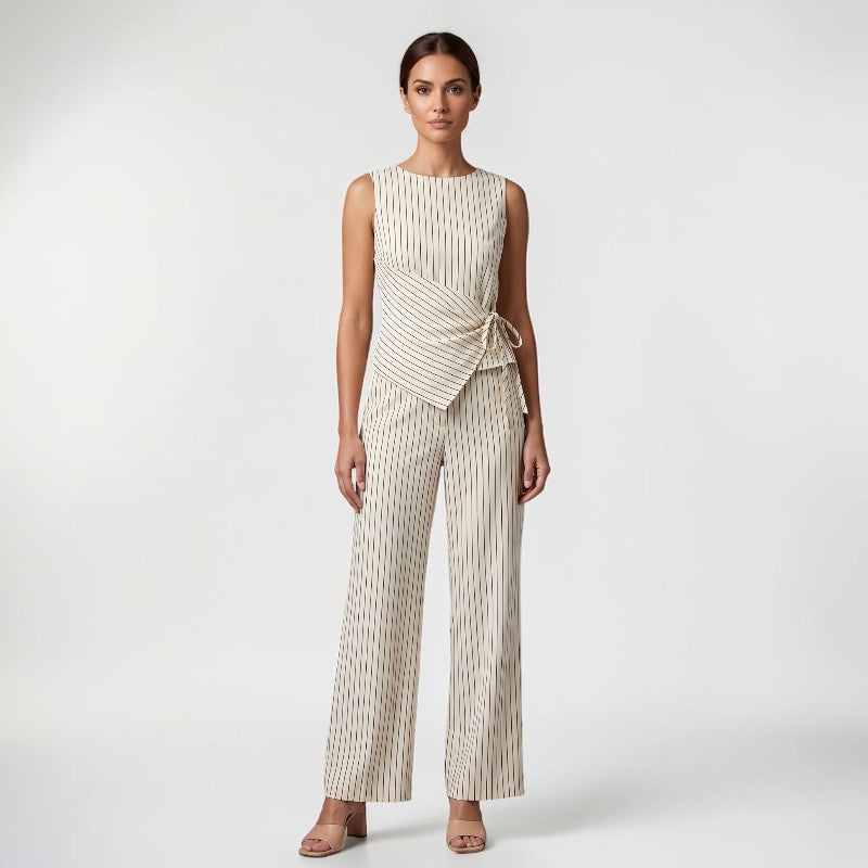 Orvalés | Ensemble Femme Rayé Sans Manches Pantalon Large Élégant
