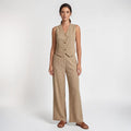 Orvalés | Ensemble Femme Gilet Rayé et Pantalon Large à Boutons Dorés