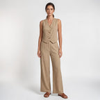 Orvalés | Ensemble Femme Gilet Rayé et Pantalon Large à Boutons Dorés