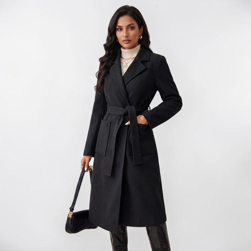 Orvalés | Manteau Long Femme Laine Ceinturé Poches