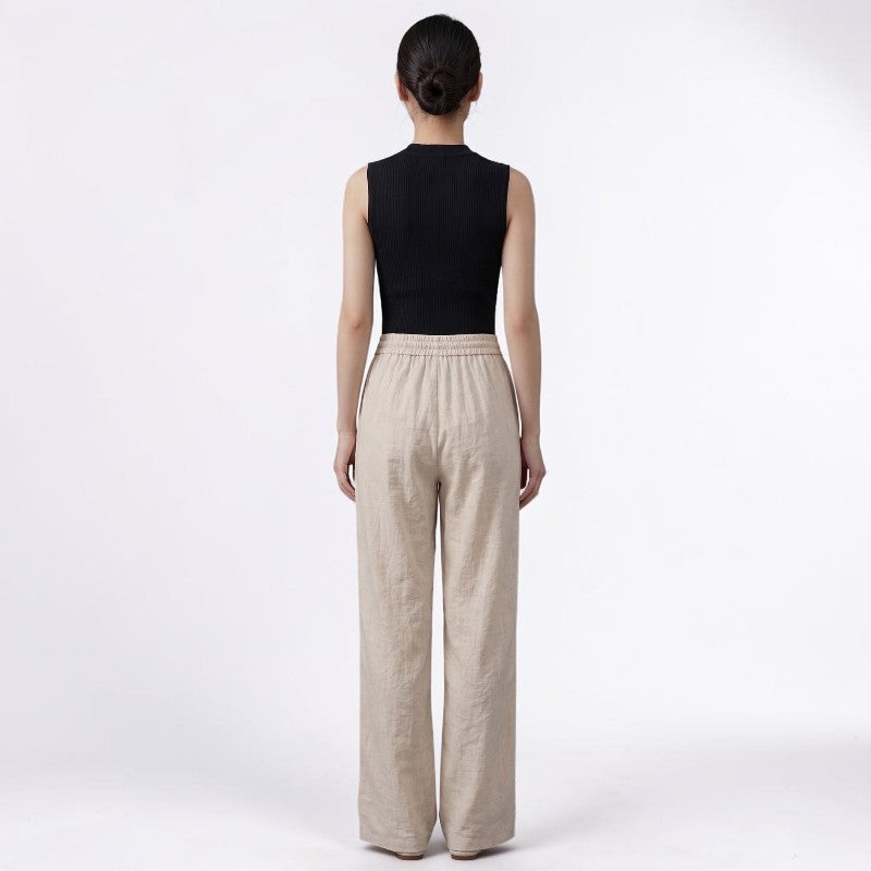 Orvalés | Pantalon Femme en Lin Mélangé Taille Haute Coupe Large Été