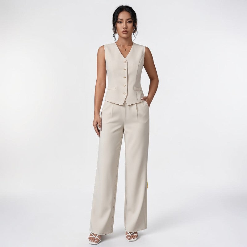 Orvalés | Ensemble Femme Chic Bureau Gilet et Pantalon Droit