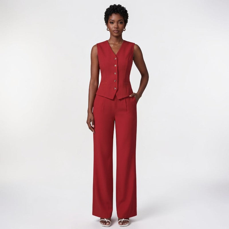 Orvalés | Ensemble Femme Chic Bureau Gilet et Pantalon Droit