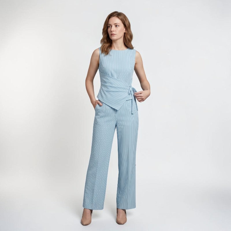 Orvalés | Ensemble Femme Rayé Sans Manches Pantalon Large Élégant