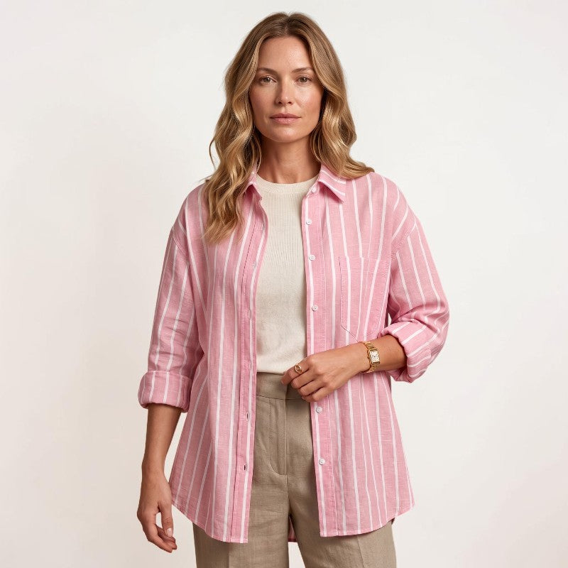 Orvalés | Chemise Femme Rayée Coupe Ample Col Classique Boutonnée