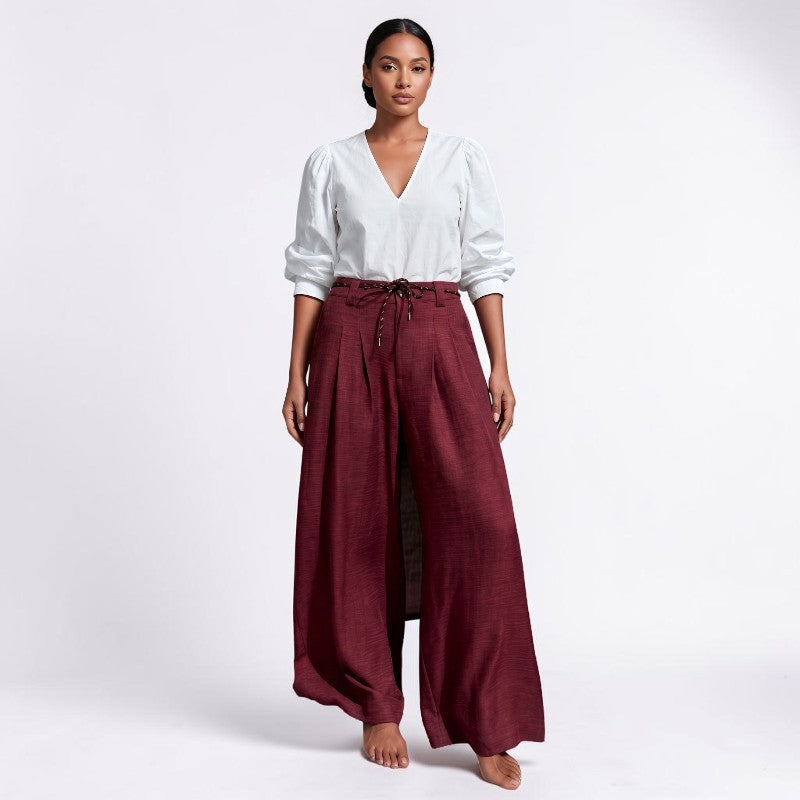 Orvalés | Pantalon Large Femme en Lin Taille Haute à Cordon d'Été