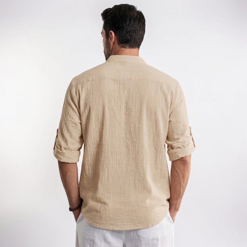 Orvalés | Chemise Henley Homme en Lin Manches Longues Style Décontracté
