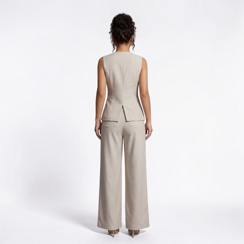 Orvalés | Ensemble Femme Chic Bureau Gilet et Pantalon Droit