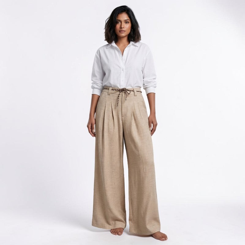 Orvalés | Pantalon Large Femme en Lin Taille Haute à Cordon d'Été