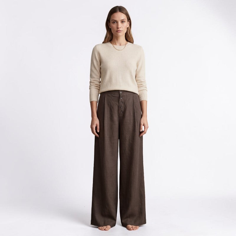 Orvalés | Pantalon Large Femme en Lin Mélangé – Coupe Ample Élégante
