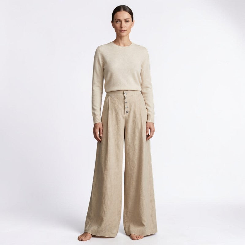 Orvalés | Pantalon Large Femme en Lin Mélangé – Coupe Ample Élégante