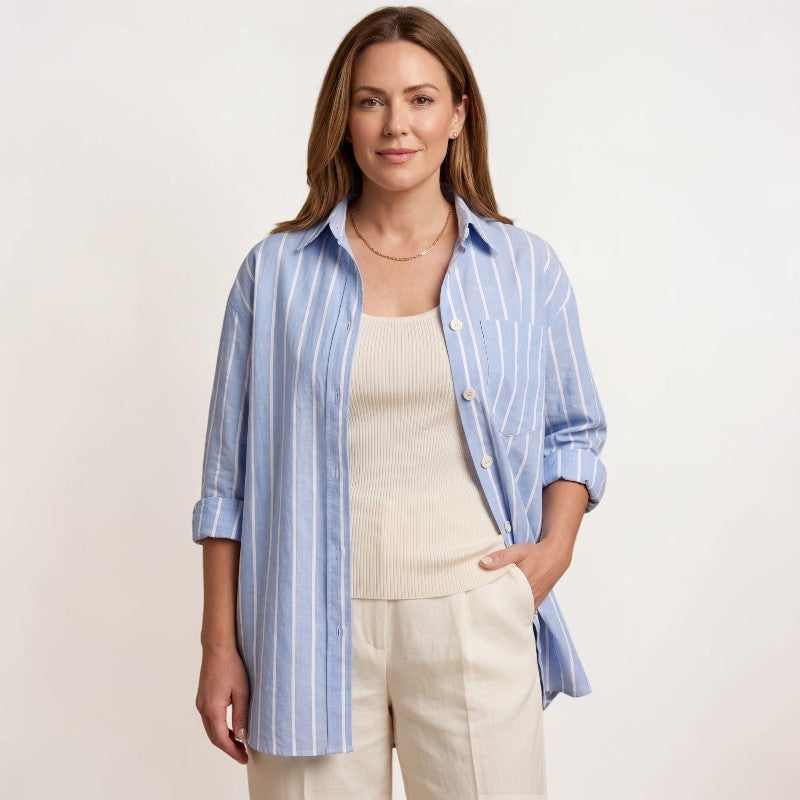 Orvalés | Chemise Femme Rayée Coupe Ample Col Classique Boutonnée