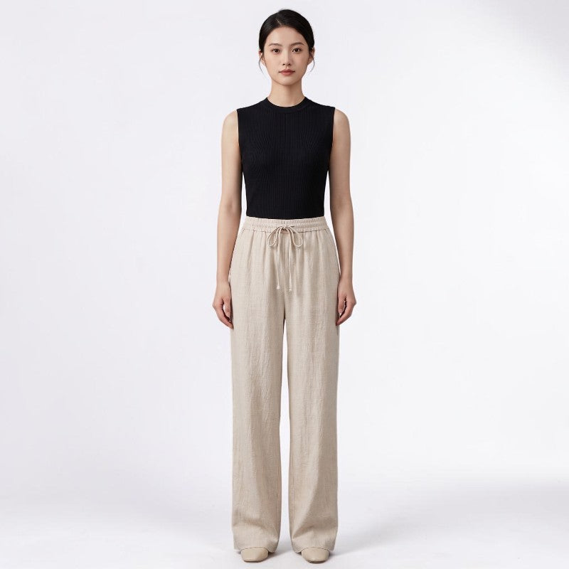 Orvalés | Pantalon Femme en Lin Mélangé Taille Haute Coupe Large Été