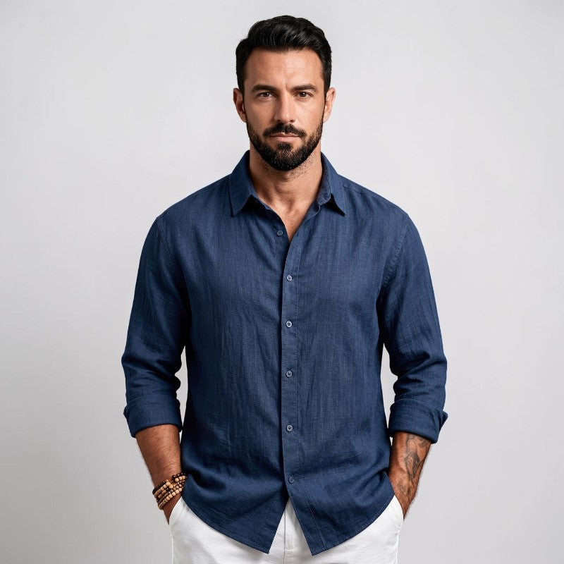 Orvalés | Chemise Homme Lin Style Manches Longues Légère et Respirante
