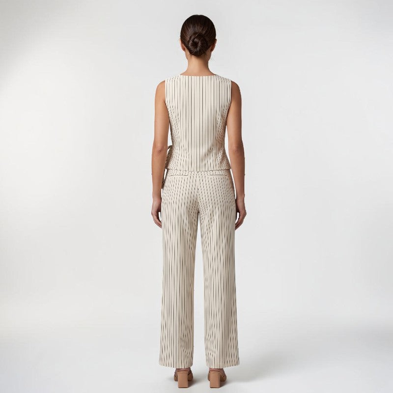 Orvalés | Ensemble Femme Rayé Sans Manches Pantalon Large Élégant