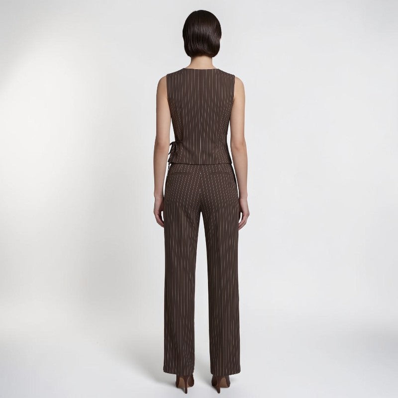 Orvalés | Ensemble Femme Rayé Sans Manches Pantalon Large Élégant