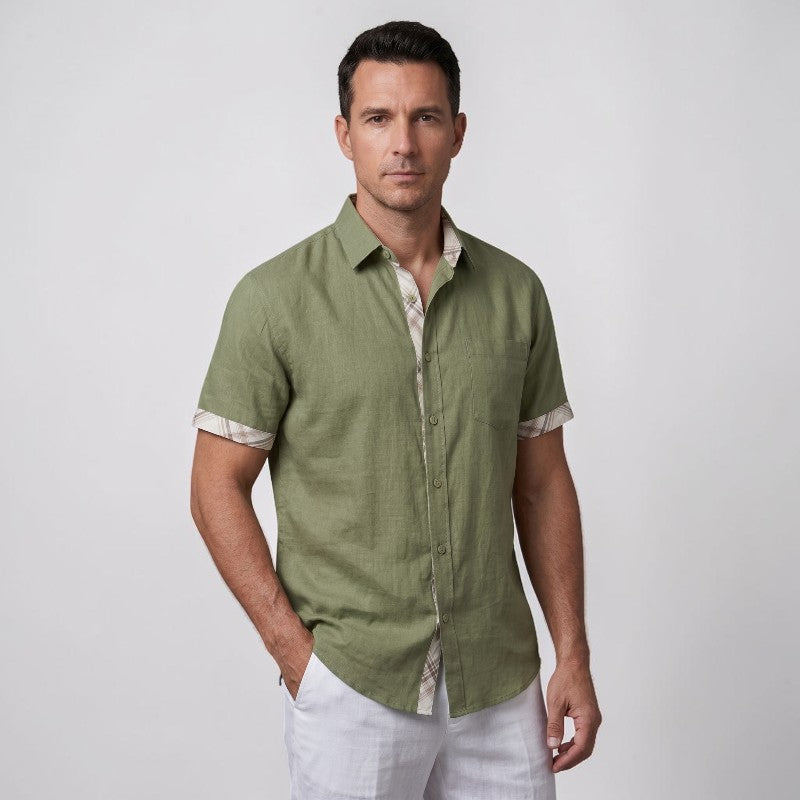 Orvalés | Chemise Homme en Lin à Manches Courtes avec Poche