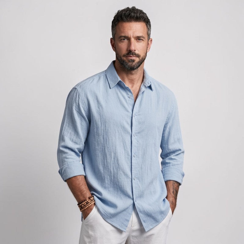 Orvalés | Chemise Homme Lin Style Manches Longues Légère et Respirante