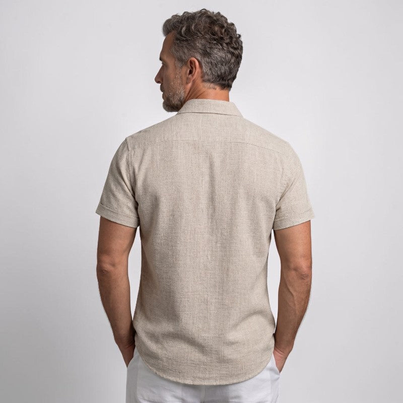 Orvales | Chemise Homme Lin Mélangé Beige Manches Courtes Légère Été