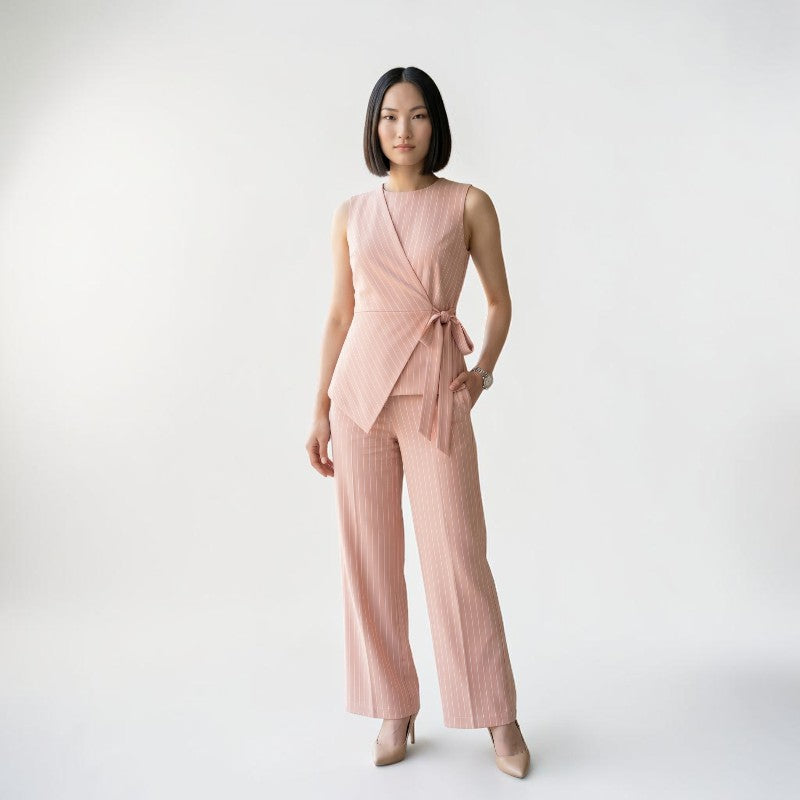 Orvalés | Ensemble Femme Rayé Sans Manches Pantalon Large Élégant