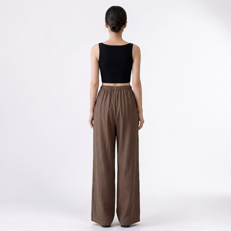 Orvalés | Pantalon Femme en Lin Mélangé Taille Haute Coupe Large Été