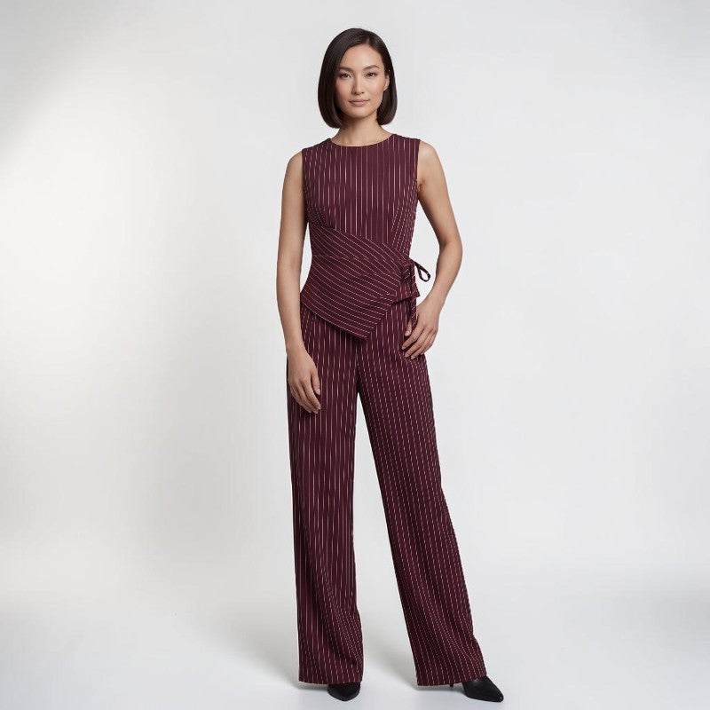 Orvalés | Ensemble Femme Rayé Sans Manches Pantalon Large Élégant