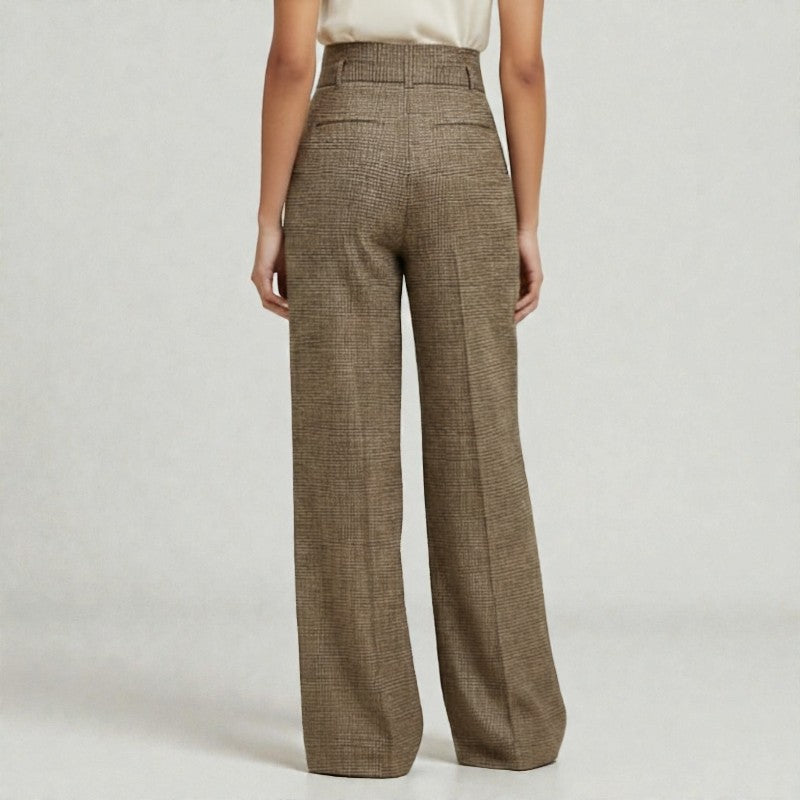 Orvalés |  Pantalon Élégant Femme Coupe Large à Carreaux Travail