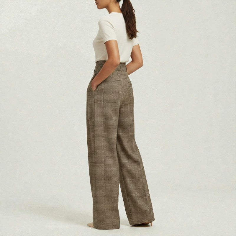 Orvalés |  Pantalon Élégant Femme Coupe Large à Carreaux Travail