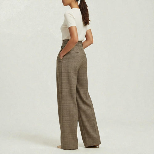 Orvalés |  Pantalon Élégant Femme Coupe Large à Carreaux Travail
