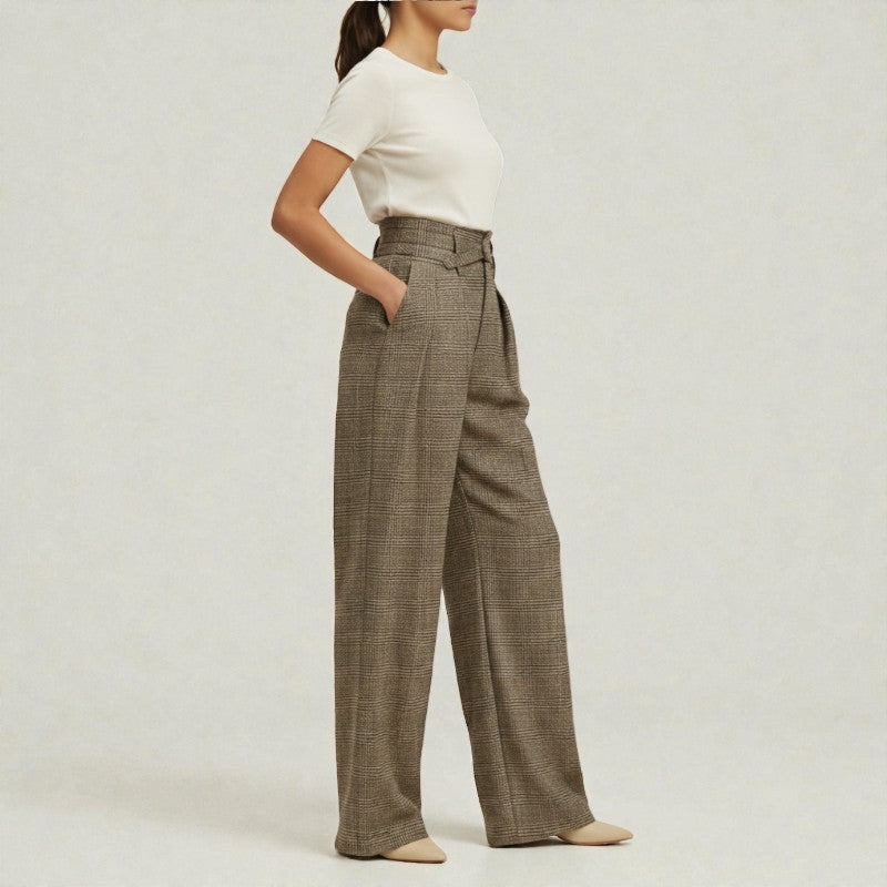 Orvalés |  Pantalon Élégant Femme Coupe Large à Carreaux Travail