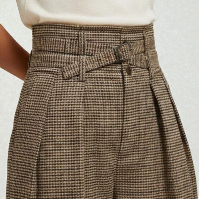 Orvalés |  Pantalon Élégant Femme Coupe Large à Carreaux Travail