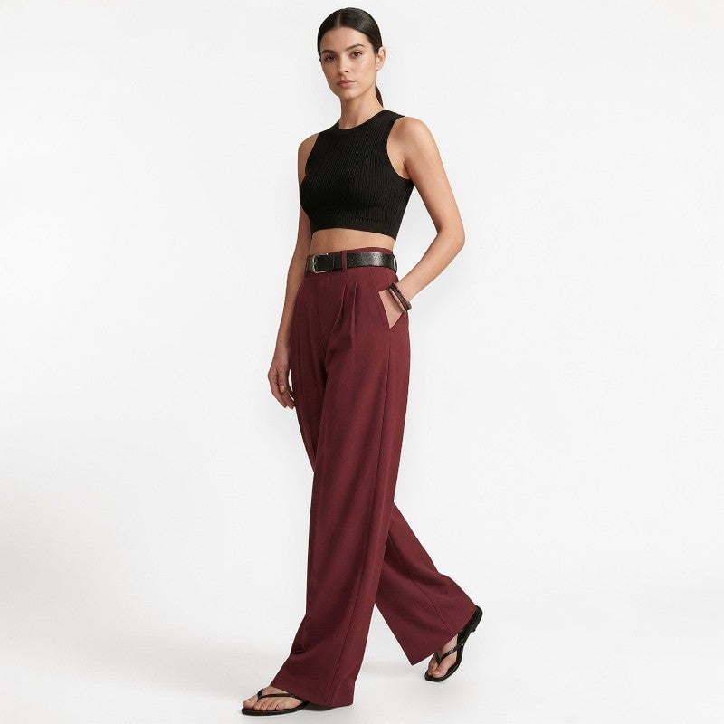 Orvalés |  Pantalon Femme Taille Haute Large, Lignes Nettes et Élégantes